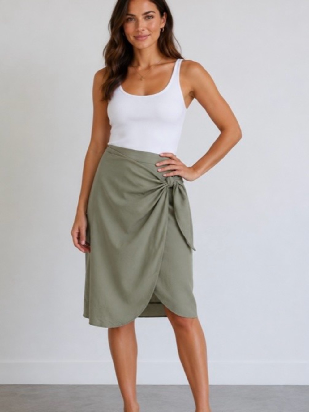 RW&CO. Olive faux Wrap  Skirt with Side Knot